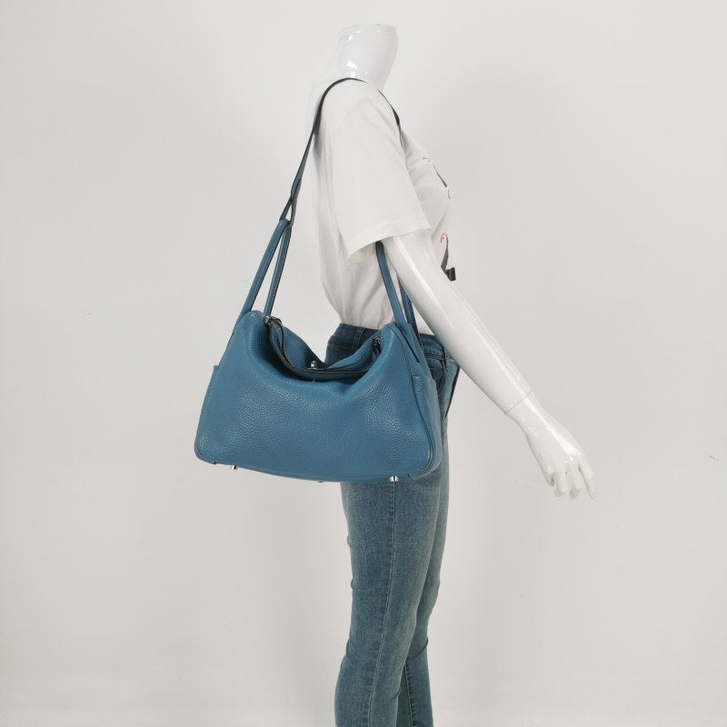 Hermes Lindy 34 Taurillon Clemence Blue Silver Hardware Women's Handbag
