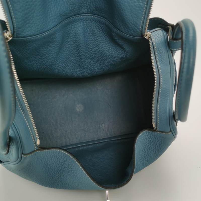 Hermes Lindy 34 Taurillon Clemence Blue Silver Hardware Women's Handbag