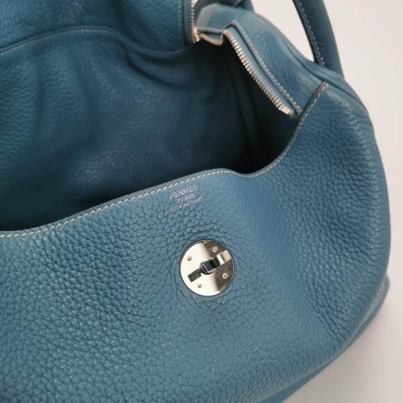 Hermes Lindy 34 Taurillon Clemence Blue Silver Hardware Women's Handbag