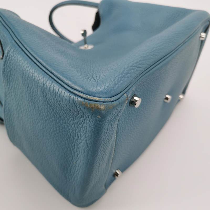 Hermes Lindy 34 Taurillon Clemence Blue Silver Hardware Women's Handbag