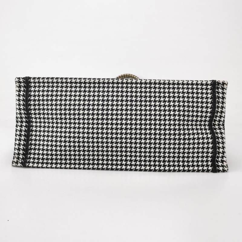 Dior Canvas Houndstooth Embroidered Large Book Tote Black White