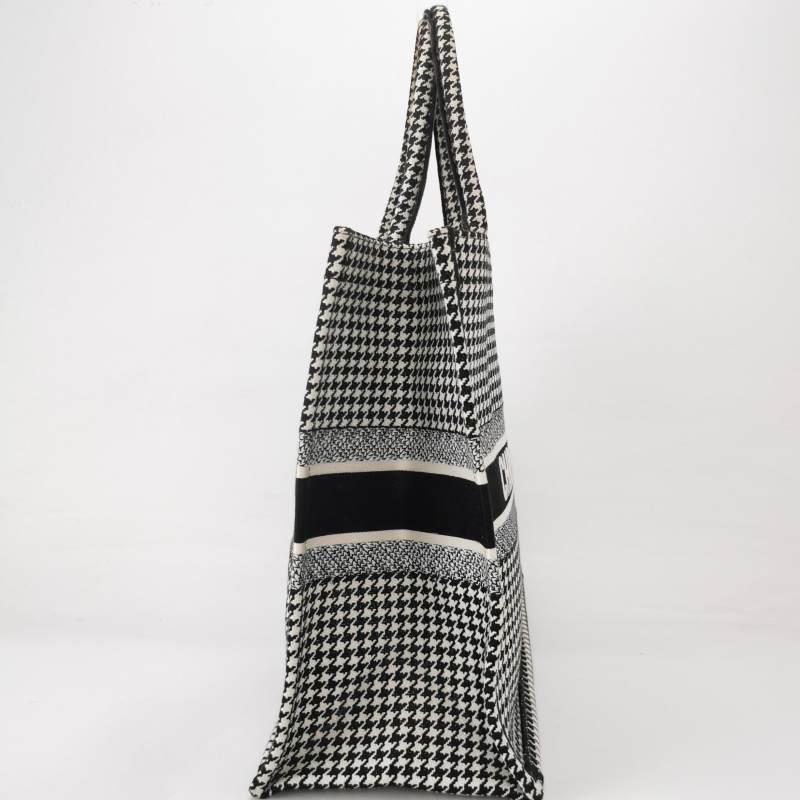 Dior Canvas Houndstooth Embroidered Large Book Tote Black White