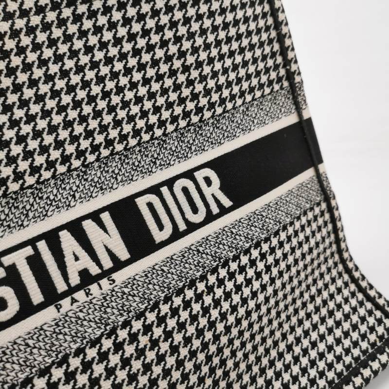 Dior Canvas Houndstooth Embroidered Large Book Tote Black White