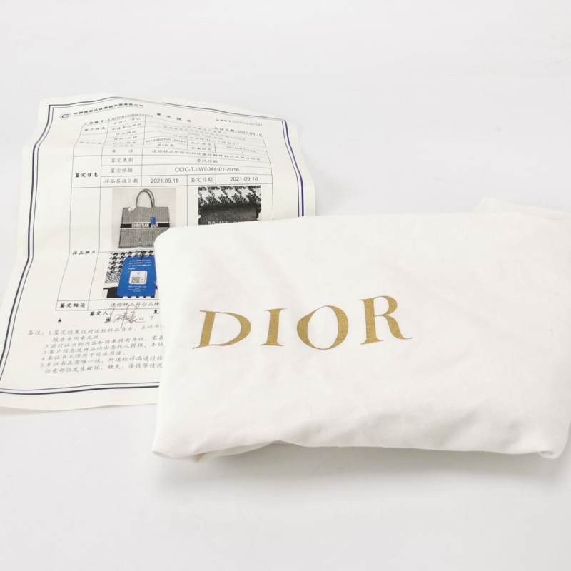 Dior Canvas Houndstooth Embroidered Large Book Tote Black White