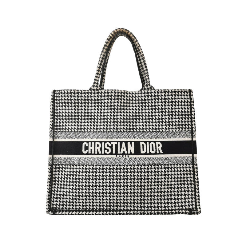 Dior Canvas Houndstooth Embroidered Large Book Tote Black White