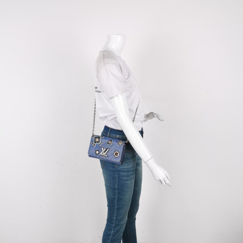 Louis Vuitton Blue Denim Aztec Epi Leather Twist Wallet on Chain Bag