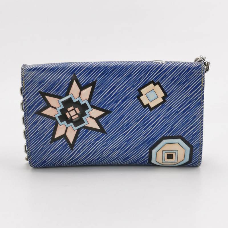 Louis Vuitton Blue Denim Aztec Epi Leather Twist Wallet on Chain Bag