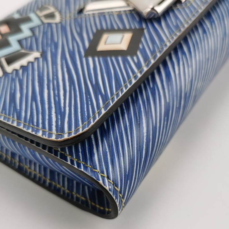 Louis Vuitton Blue Denim Aztec Epi Leather Twist Wallet on Chain Bag