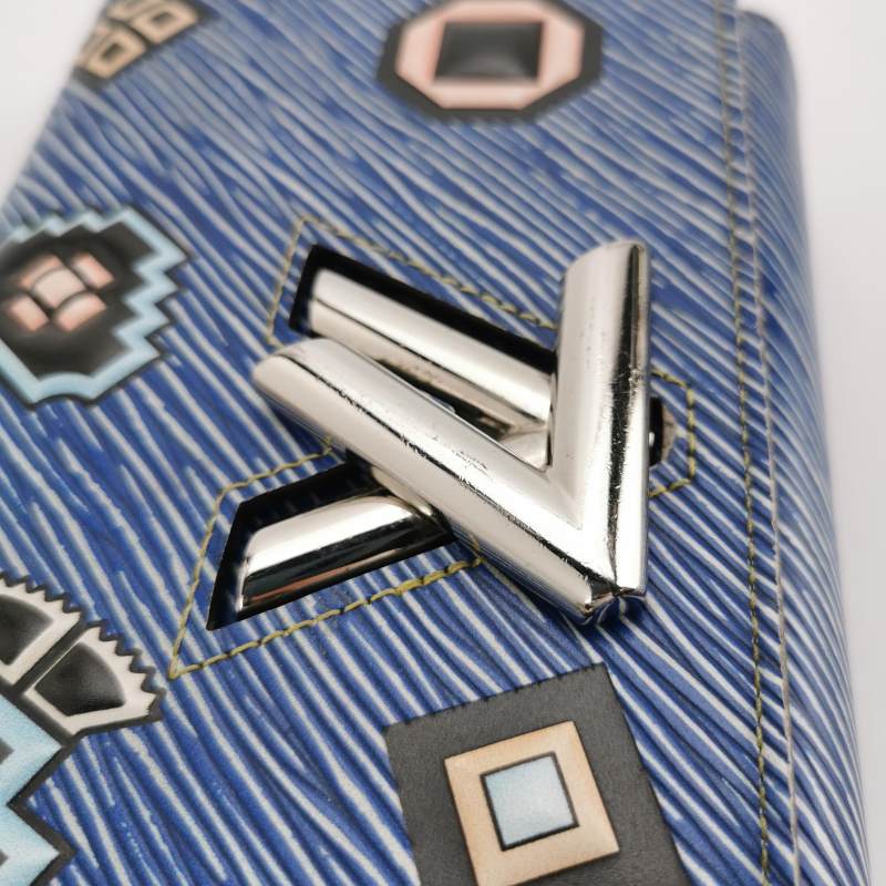 Louis Vuitton Blue Denim Aztec Epi Leather Twist Wallet on Chain Bag