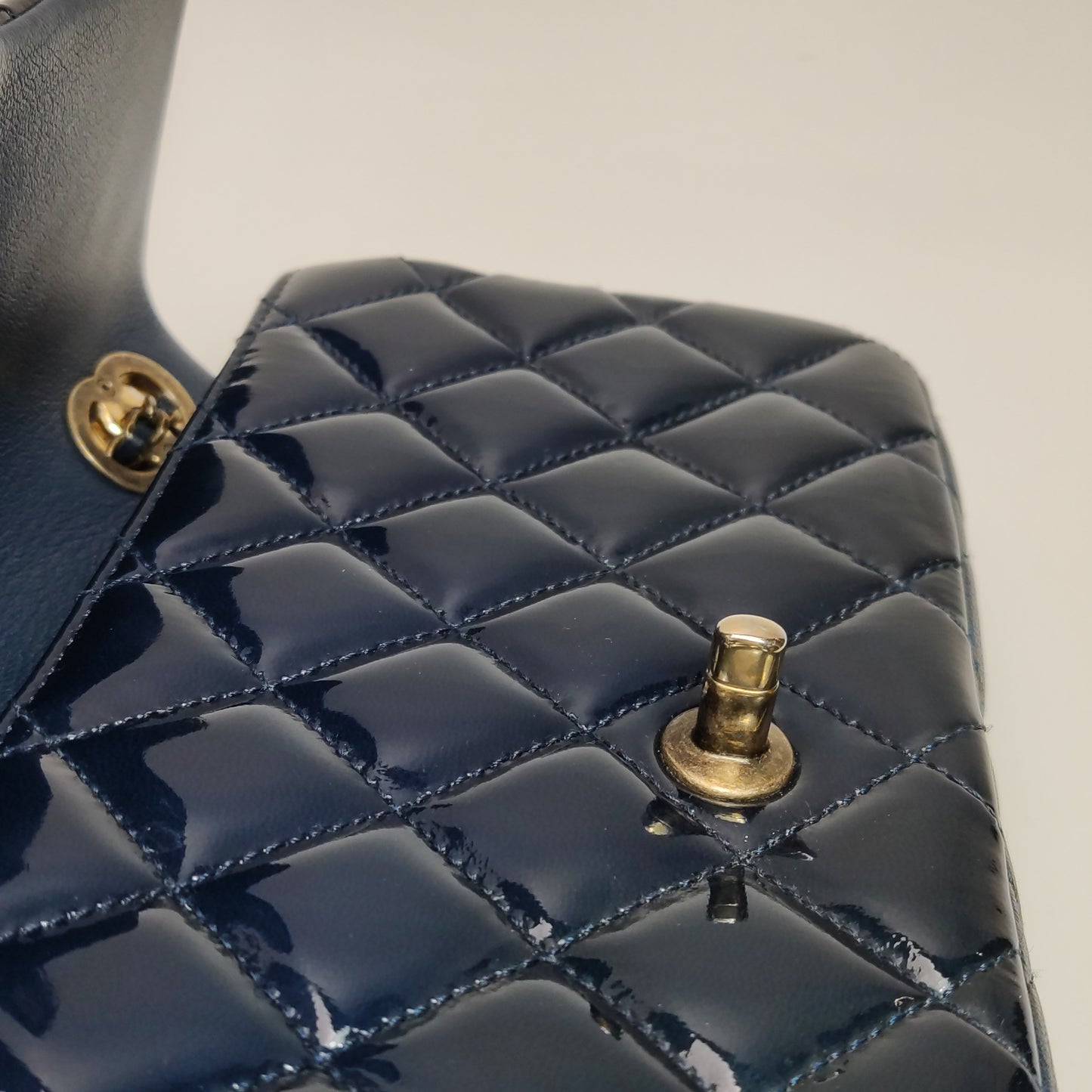 Chanel CC Eyelet Flap Bag Navy Patent