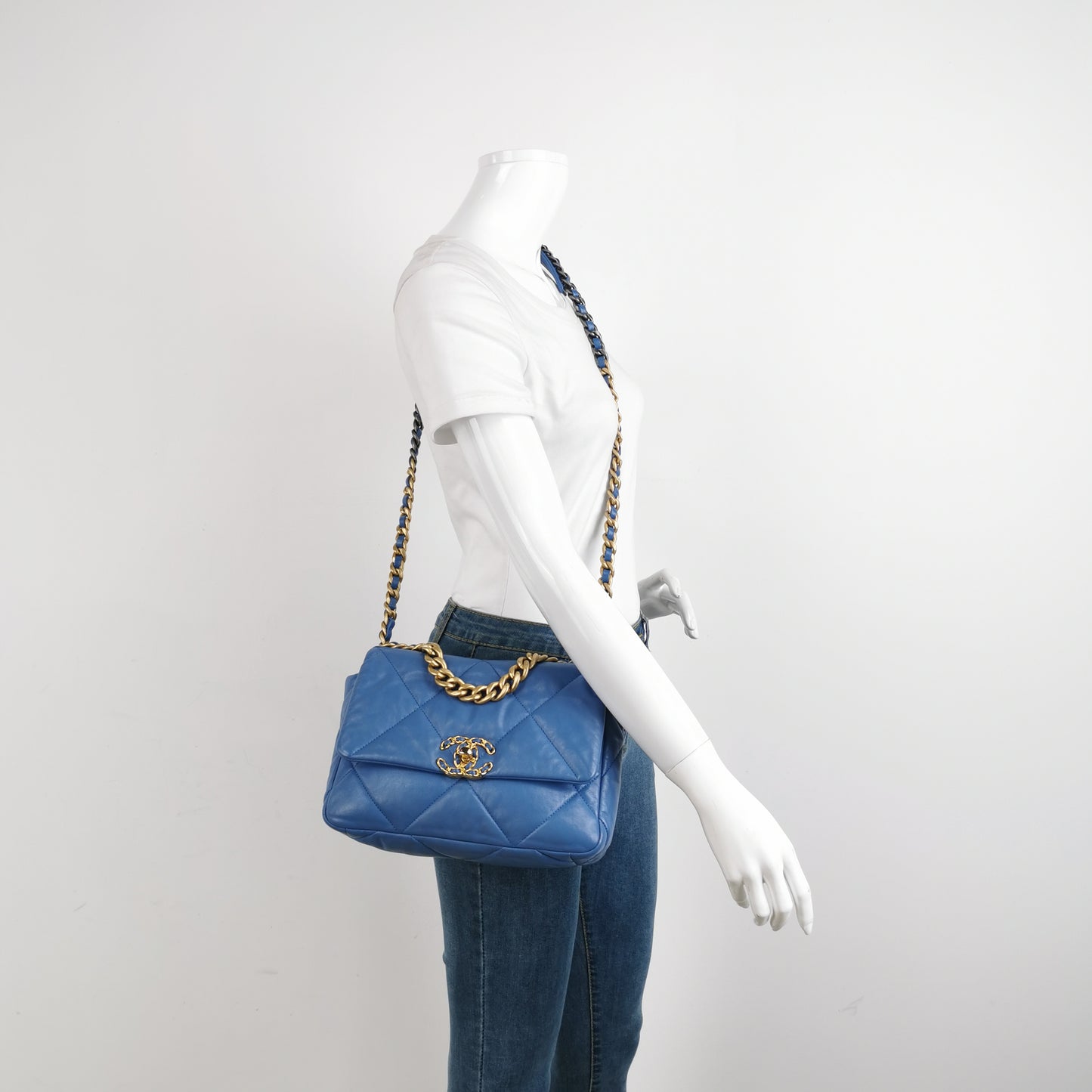 Chanel Blue Leather 19 Shoulder/Crossbody Bag Small