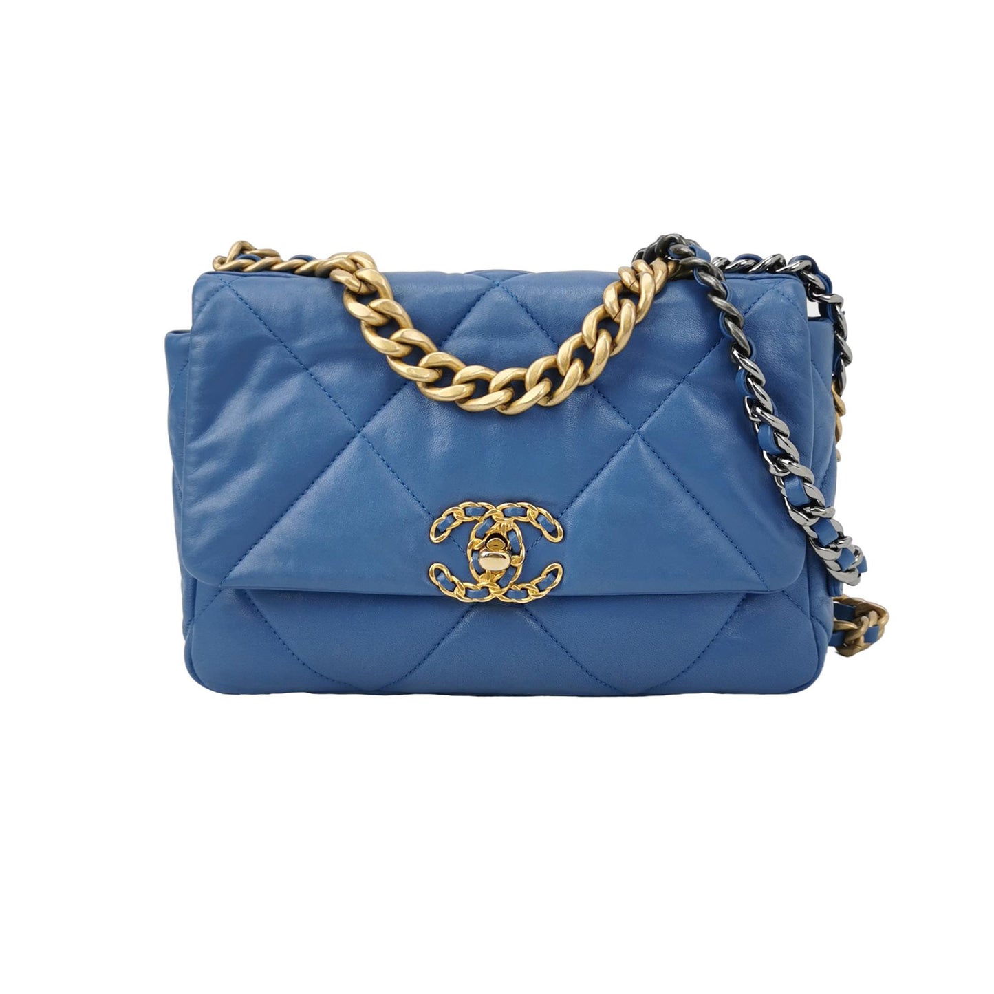 Chanel Blue Leather 19 Shoulder/Crossbody Bag Small