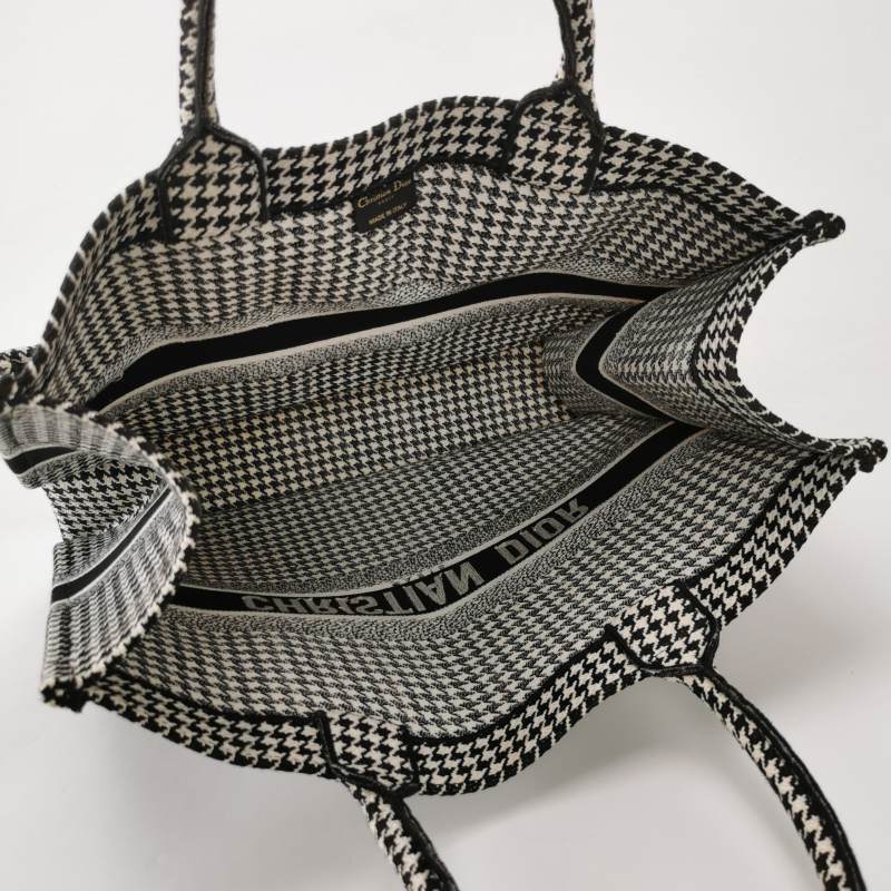 Dior Canvas Houndstooth Embroidered Large Book Tote Black White