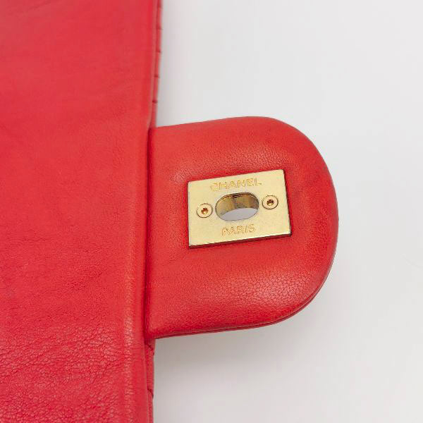 Chanel Red Chevron Quilted Lambskin Medium Classic Single Flap Bag