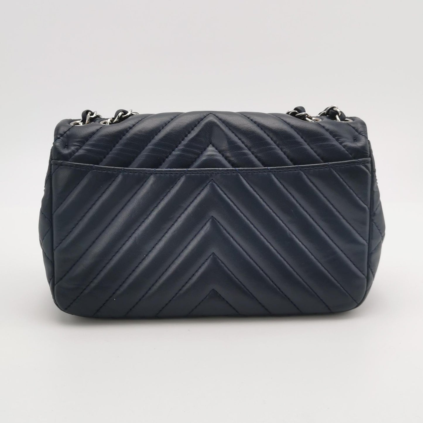 Chanel Navy Blue Chevron Leather Bag
