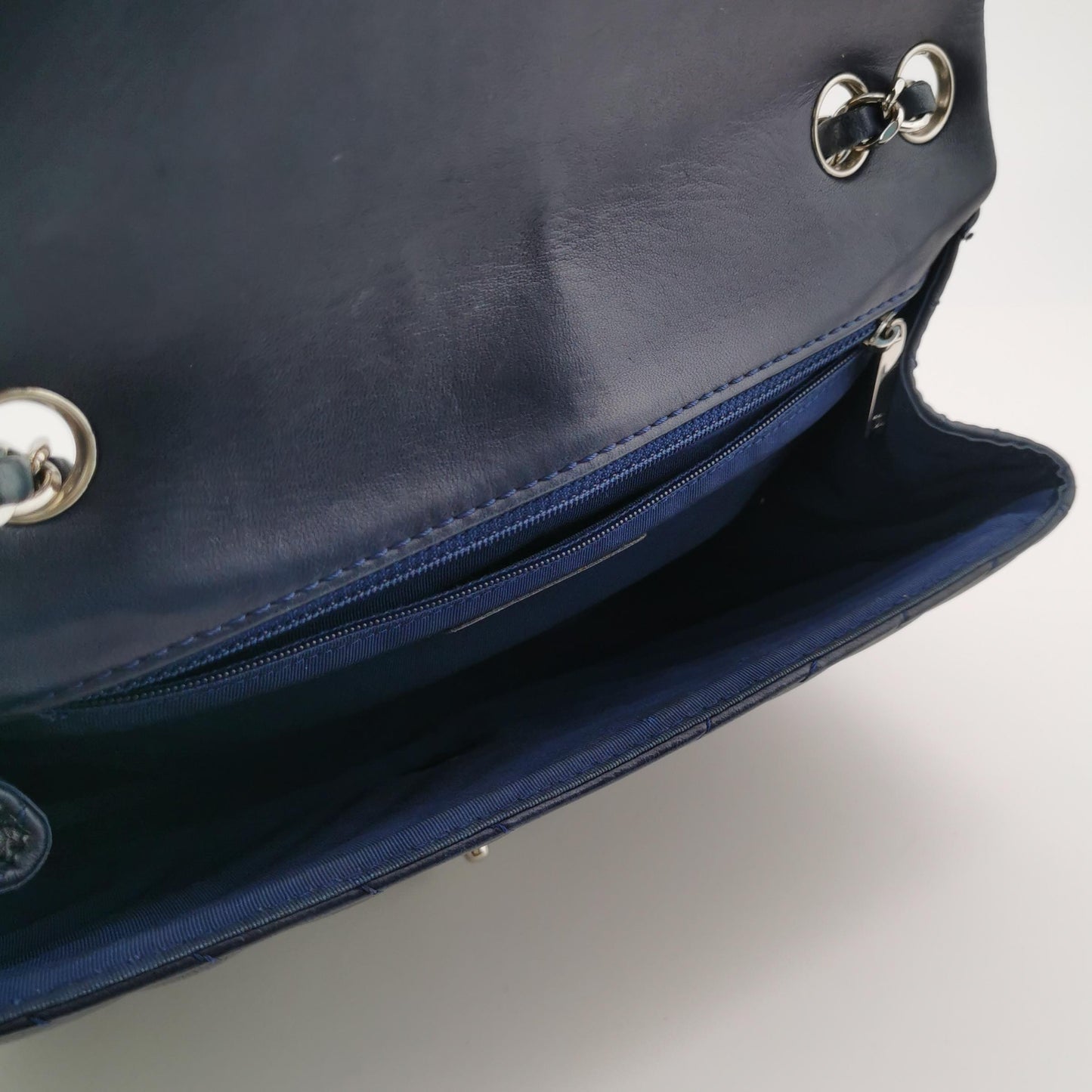 Chanel Navy Blue Chevron Leather Bag