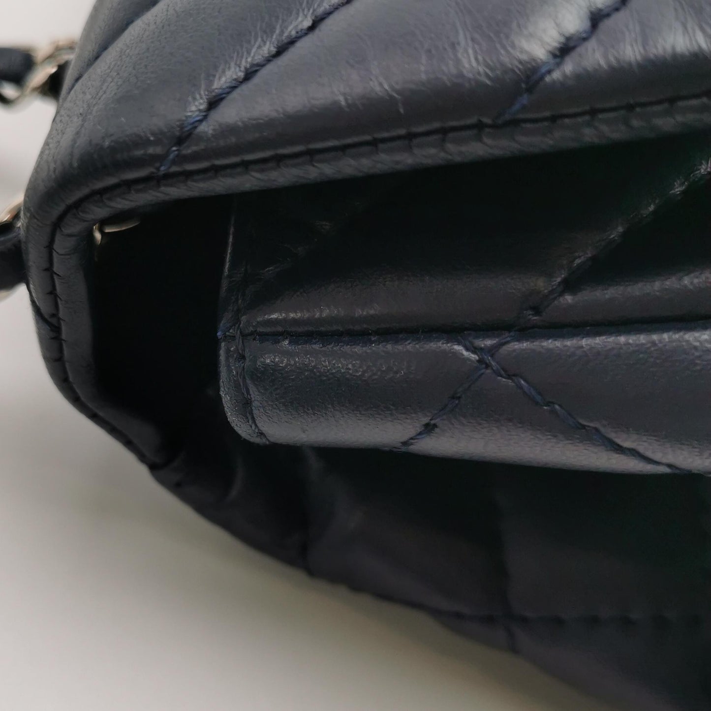 Chanel Navy Blue Chevron Leather Bag