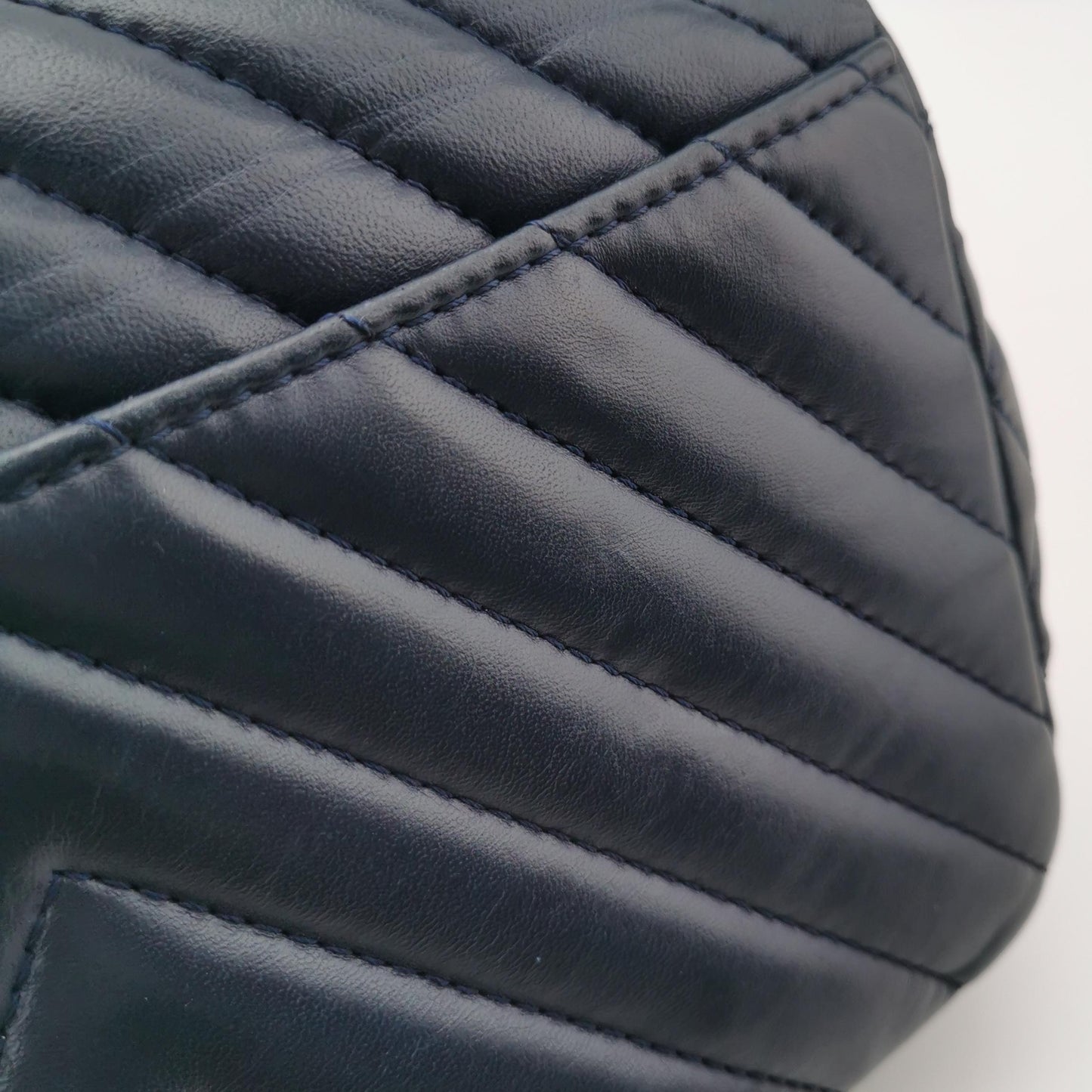 Chanel Navy Blue Chevron Leather Bag