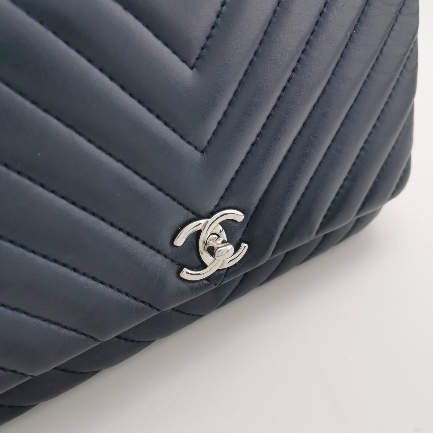 Chanel Navy Blue Chevron Leather Bag