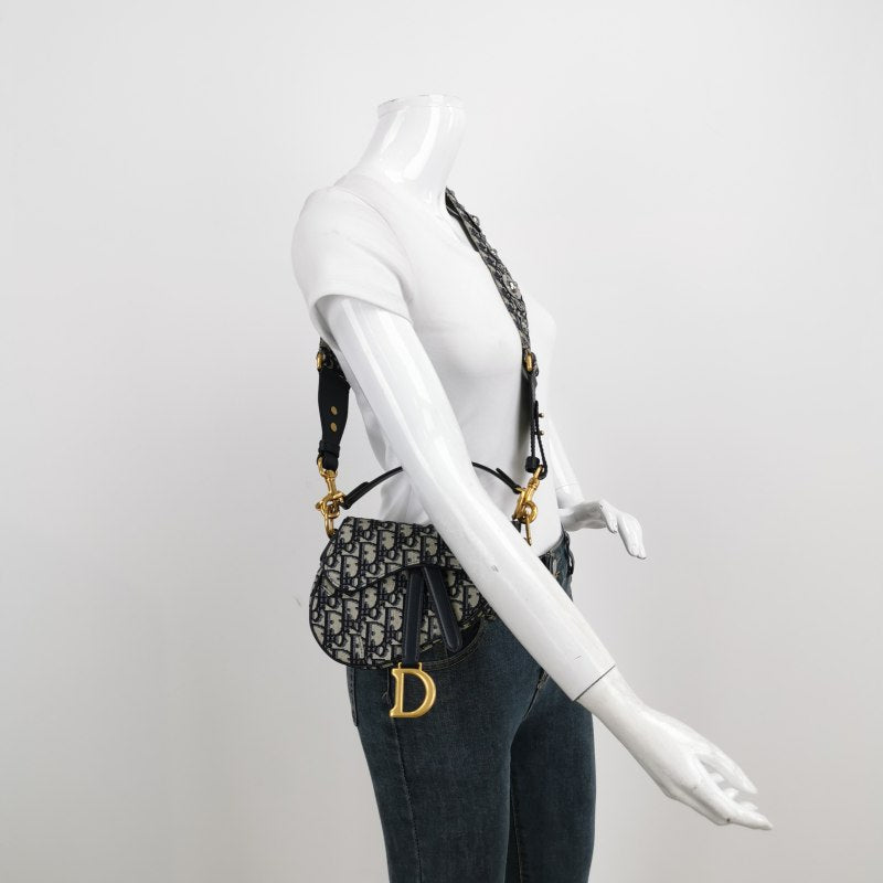 Dior Oblique Jacquard And Leather Saddle Bag