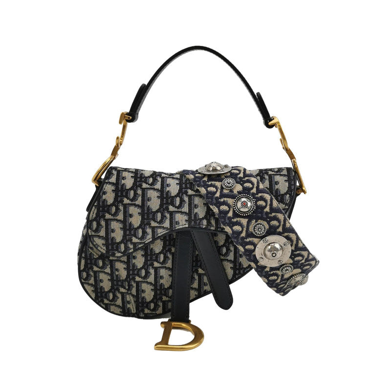 Dior Oblique Jacquard And Leather Saddle Bag