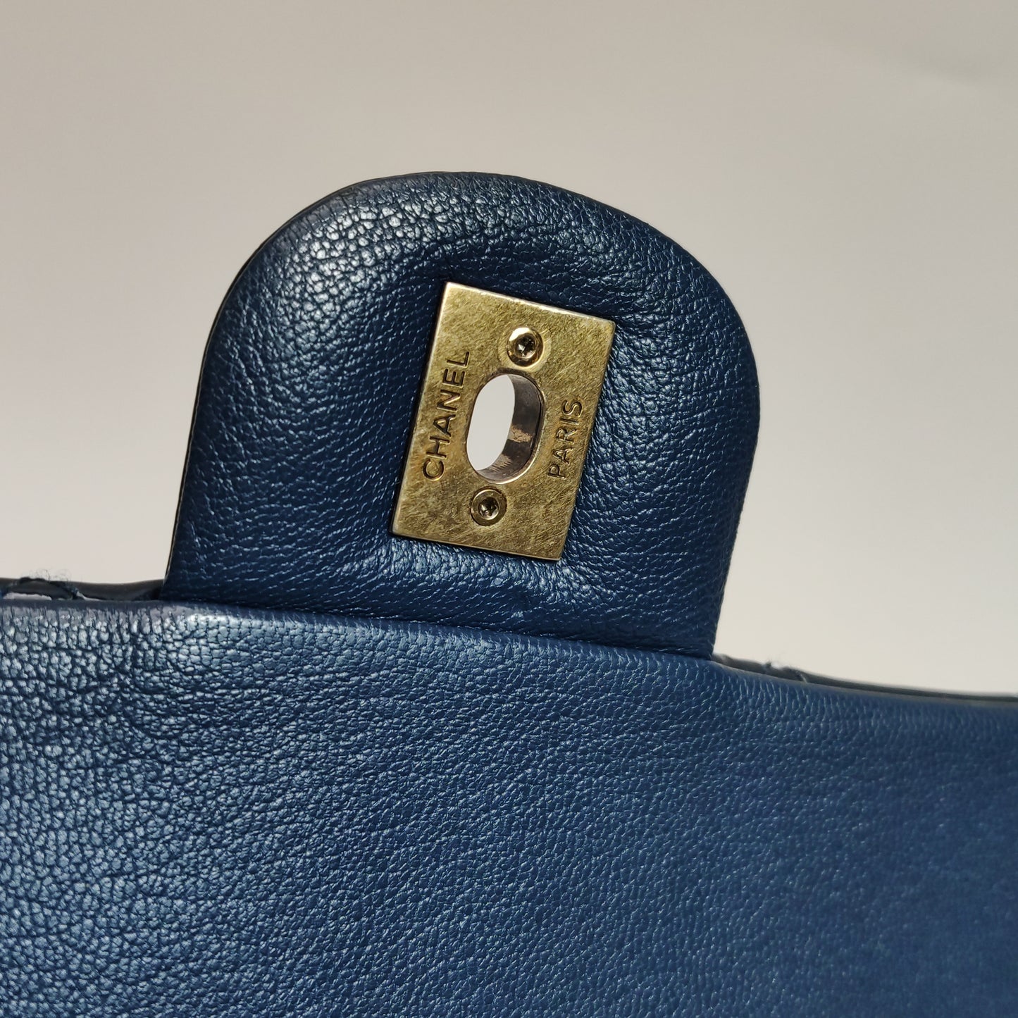 Chanel CC Eyelet Flap Bag Navy Patent