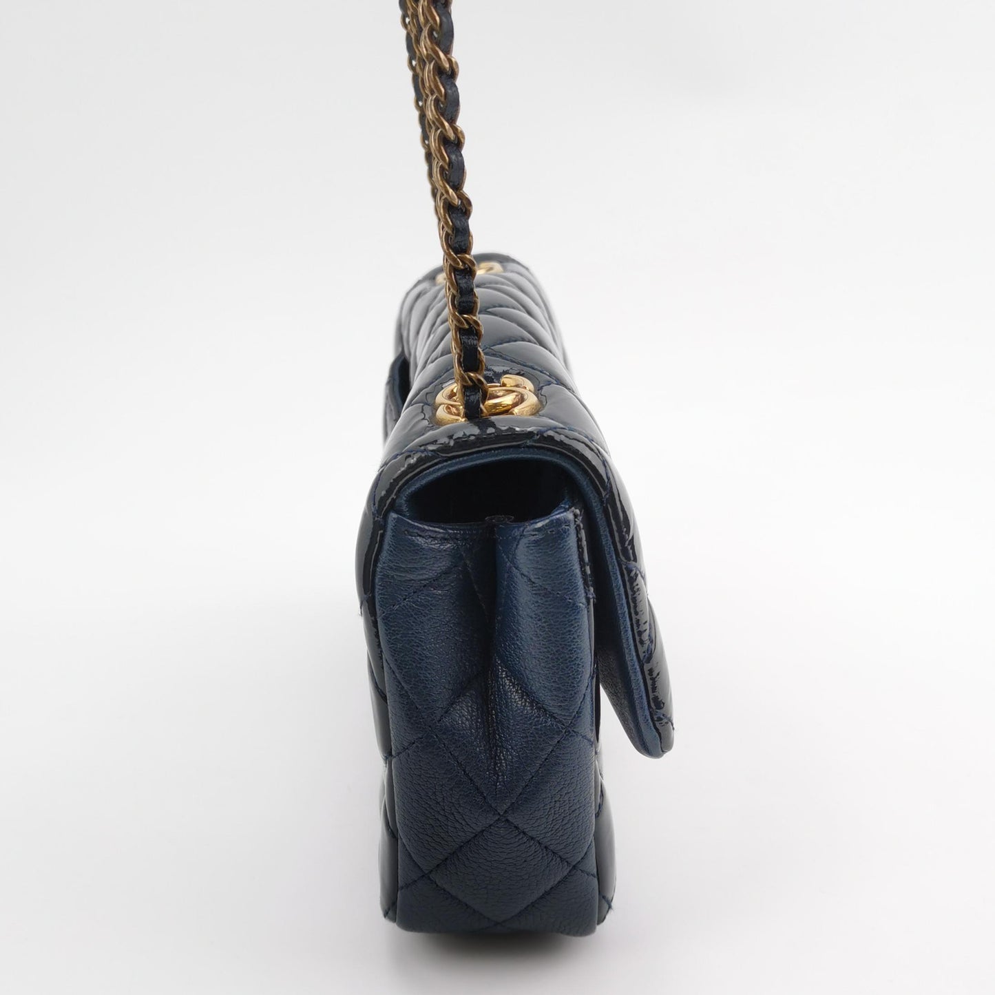 Chanel CC Eyelet Flap Bag Navy Patent