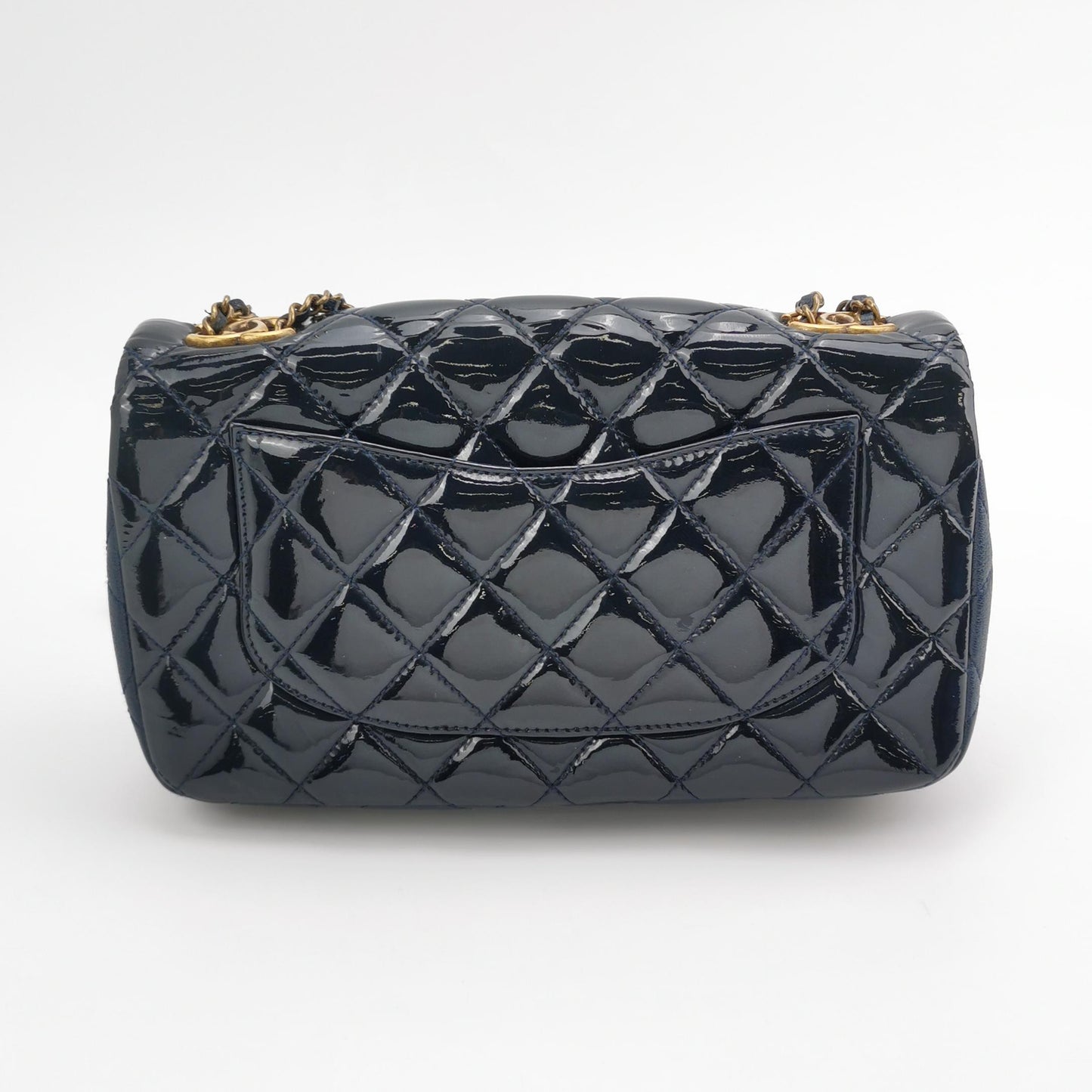 Chanel CC Eyelet Flap Bag Navy Patent