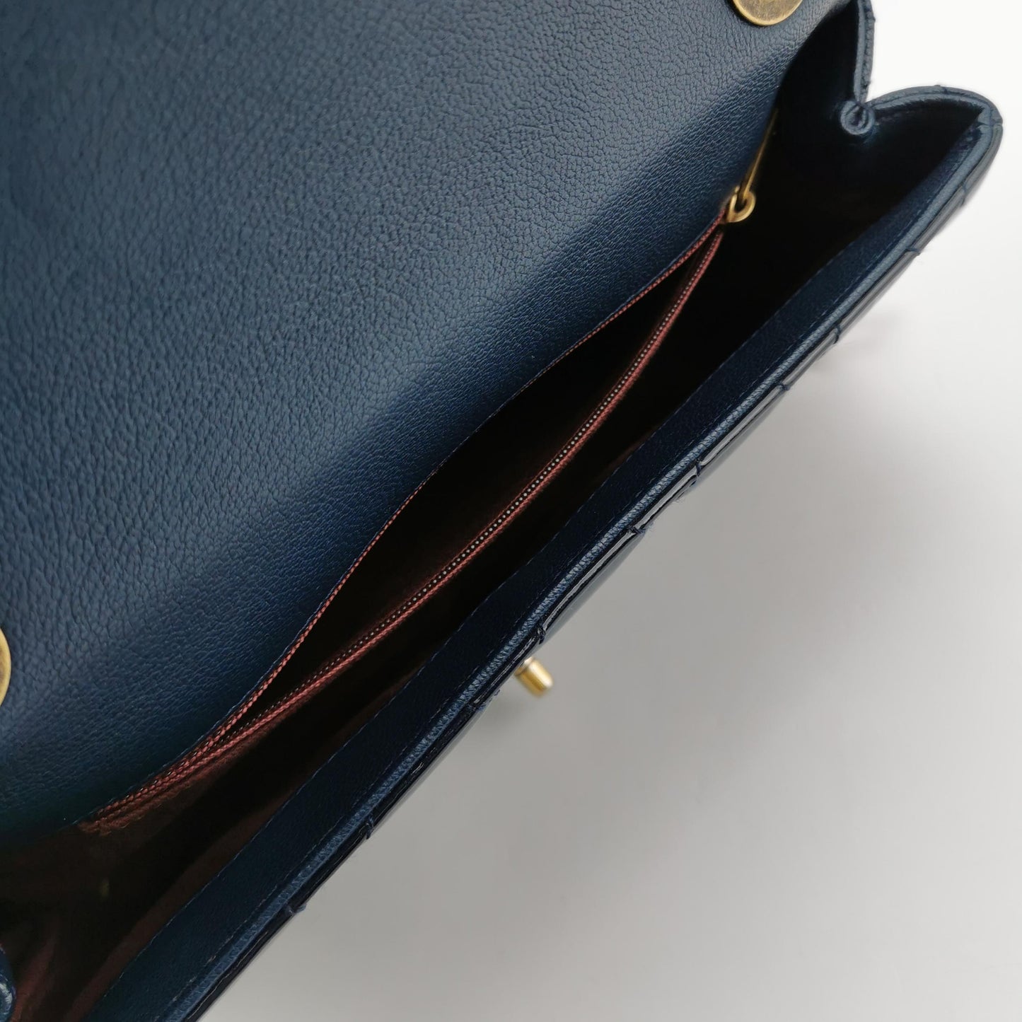 Chanel CC Eyelet Flap Bag Navy Patent