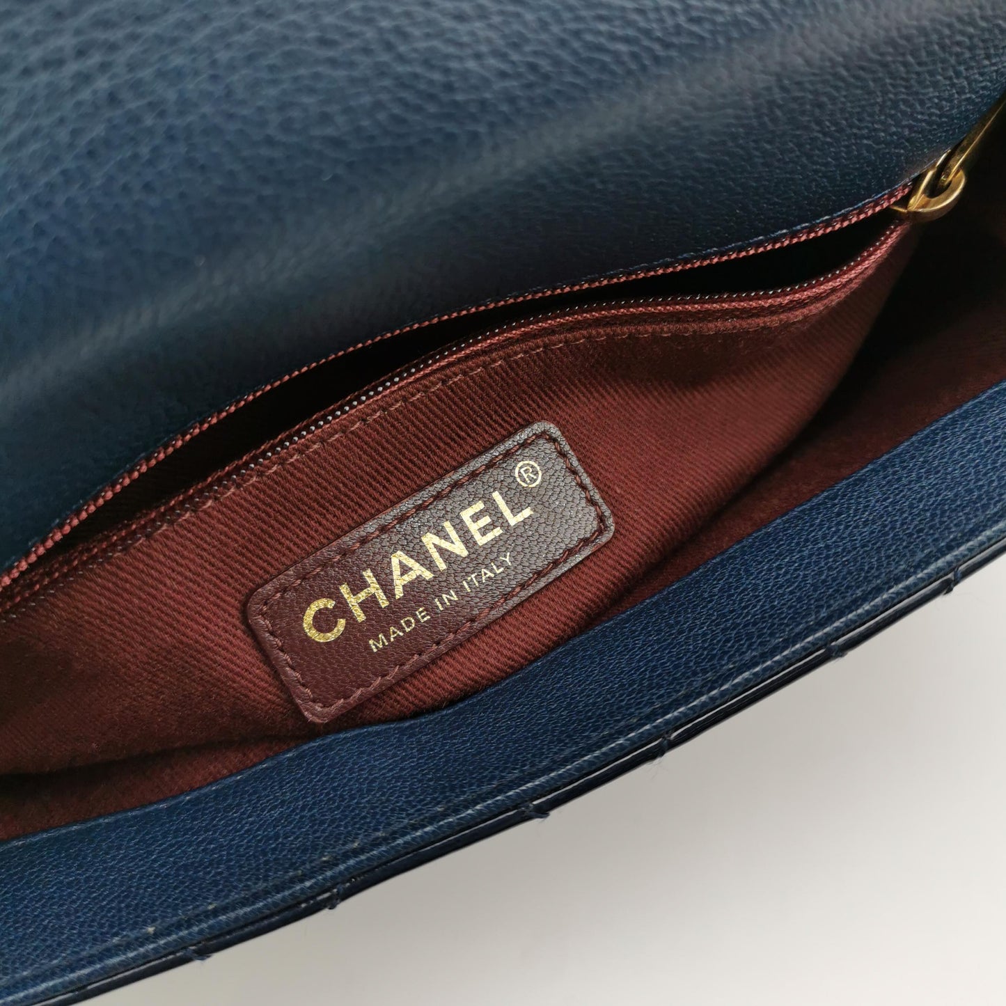Chanel CC Eyelet Flap Bag Navy Patent