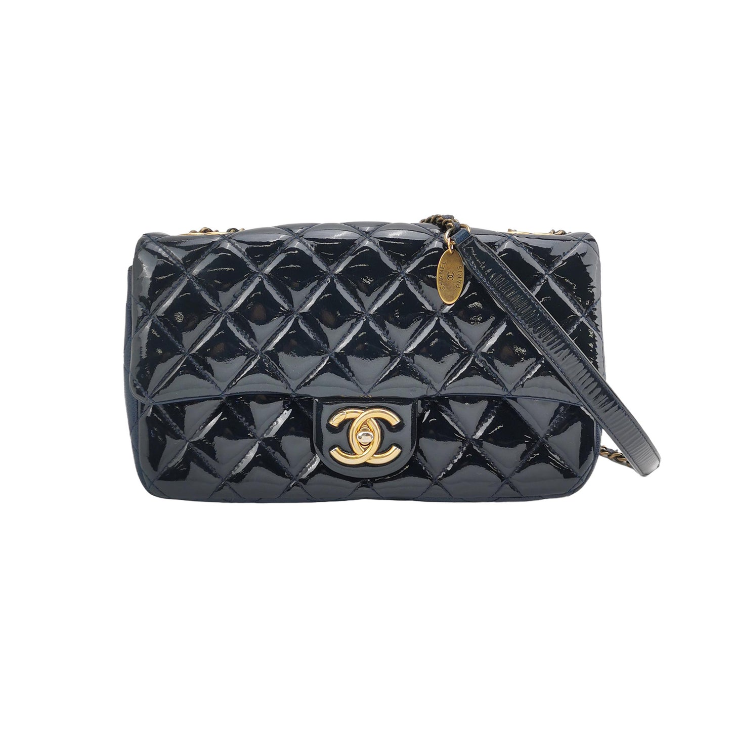 Chanel CC Eyelet Flap Bag Navy Patent