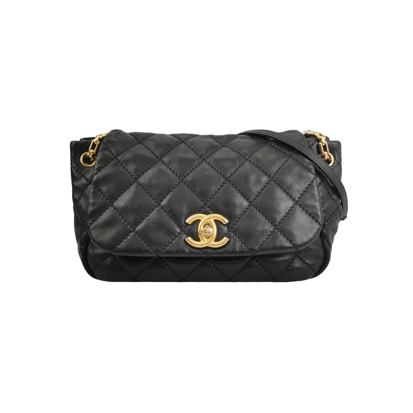 Chanel Calfskin Quilted Retro Chain Flap Bag Black