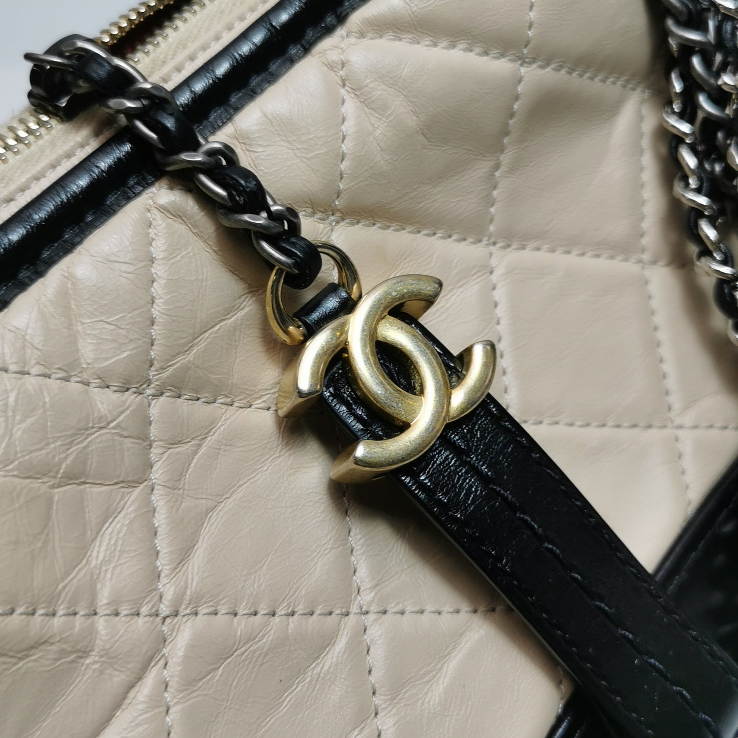 Chanel Beige/Black Leather Small Gabrielle Shoulder Bag
