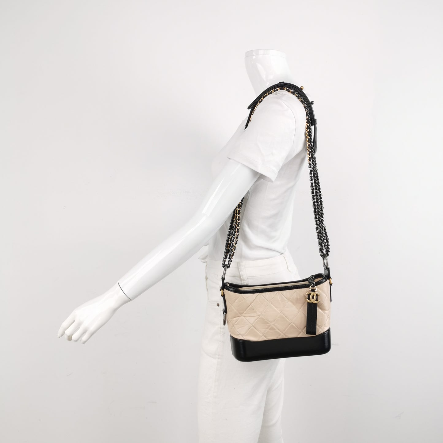 Chanel Beige/Black Leather Small Gabrielle Shoulder Bag