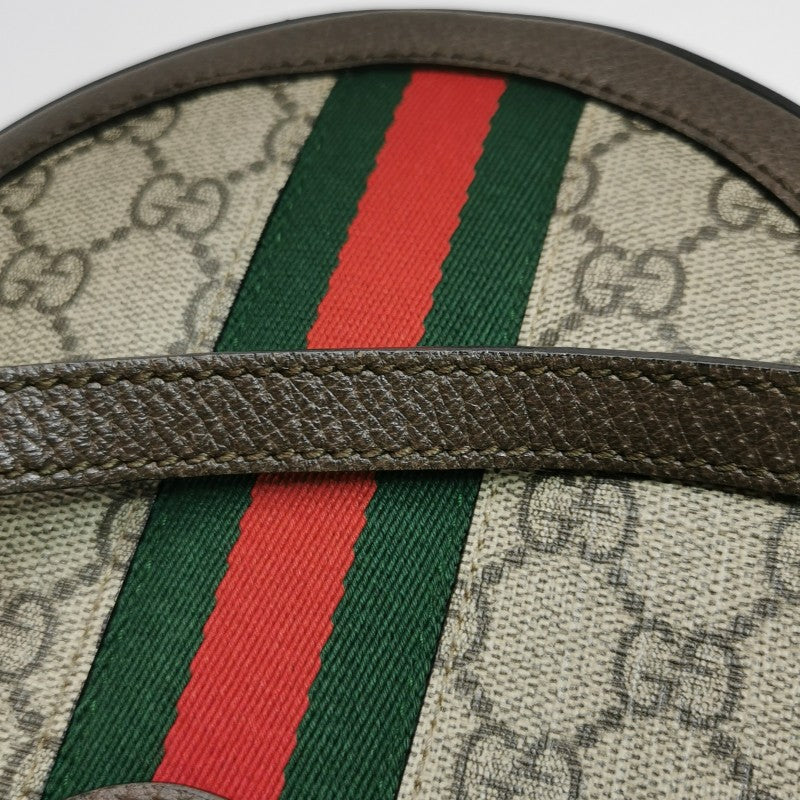 Gucci GG Supreme Monogram Web Mini Ophidia Round Shoulder Bag Brown