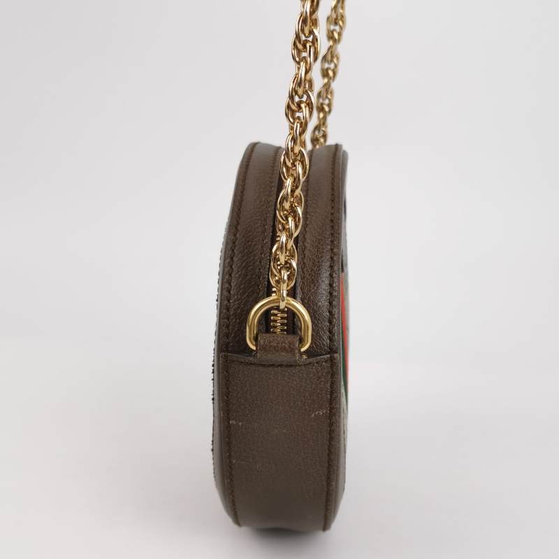Gucci GG Supreme Monogram Web Mini Ophidia Round Shoulder Bag Brown