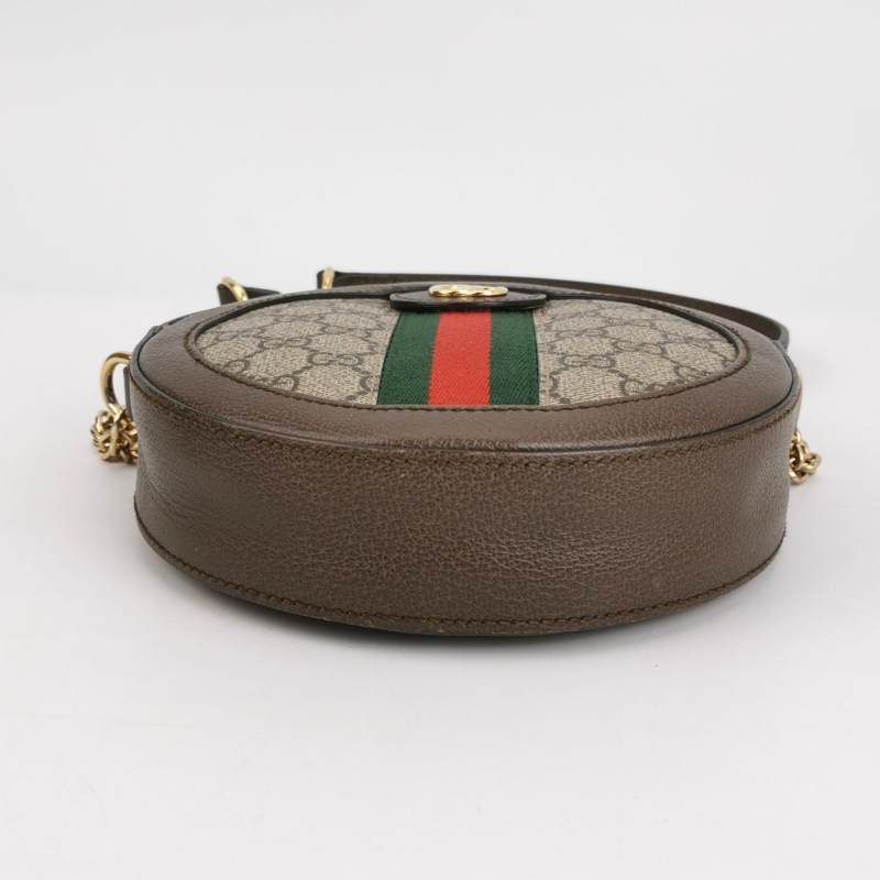 Gucci GG Supreme Monogram Web Mini Ophidia Round Shoulder Bag Brown