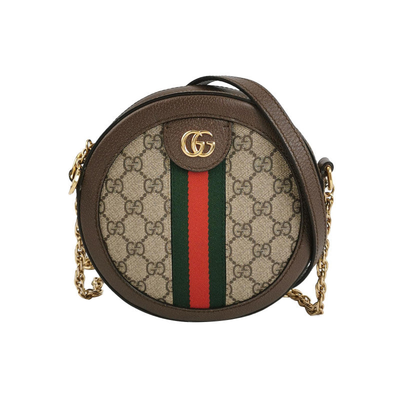 Gucci GG Supreme Monogram Web Mini Ophidia Round Shoulder Bag Brown